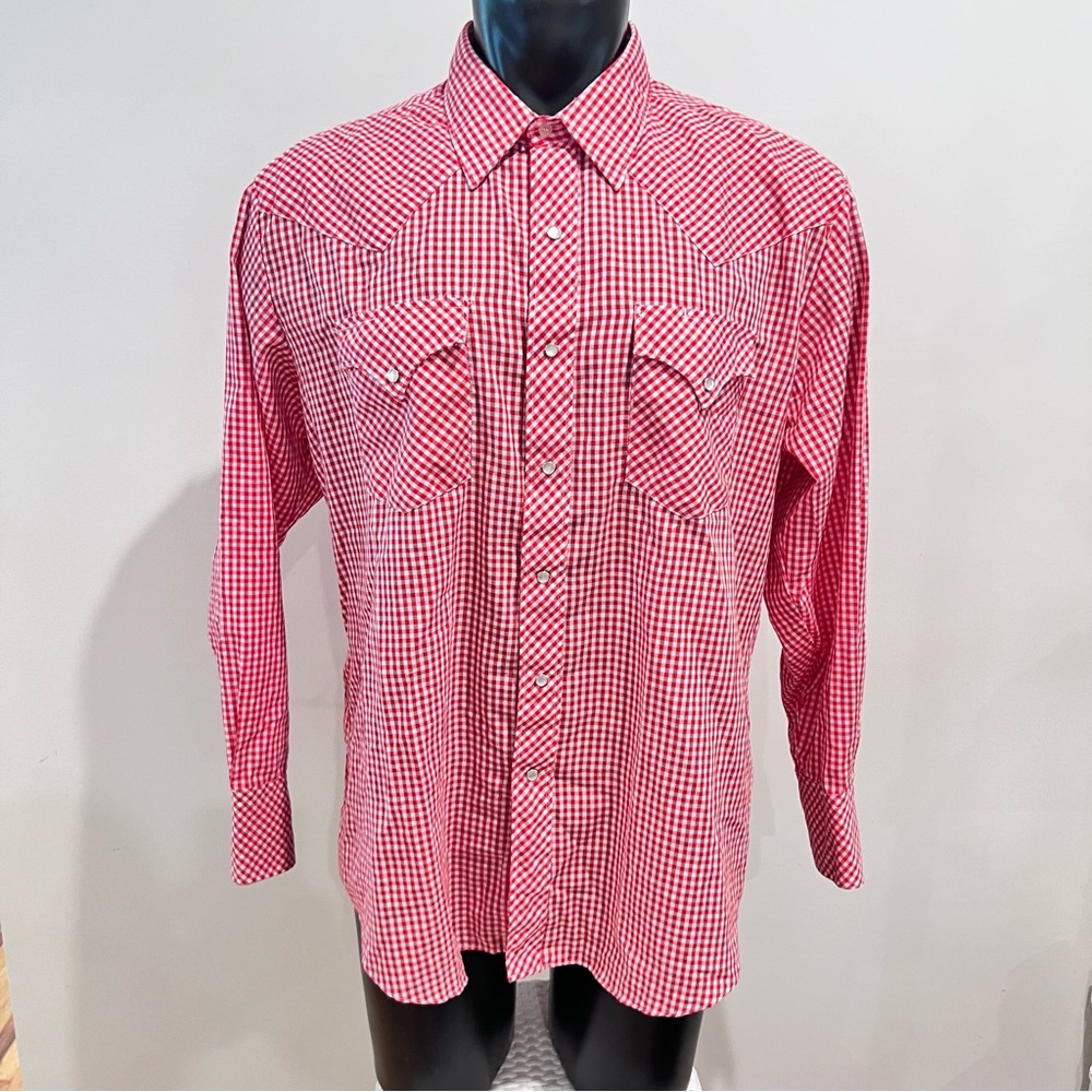 Vintage Miller Western Shirt Mens 18 - 35 Red Pearl Snap Check Rancher Gingham